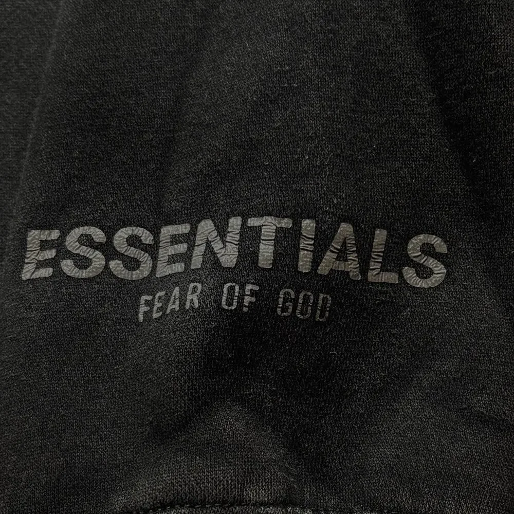 Fear of God Essentials Black Pullover Hoodie Cotton Size Medium Oversized Logo - Picture 5 of 15